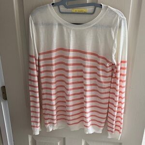 Striped Crew Neck Sweater - White and Pink